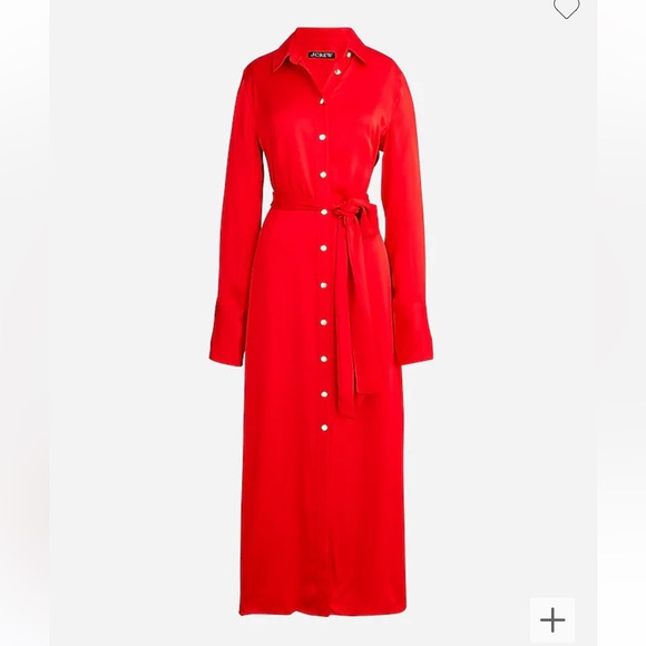 J. Crew Dresses & Skirts - J.Crew dress NWT Luster Crêpe shirtdress red gold buttons long sleeve TIKTOK top